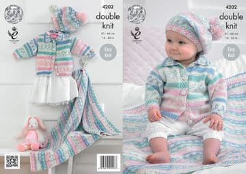 King Cole Baby DK Knitting Pattern - 4202 Cardigan, Blanket & Beret