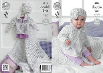 King Cole Baby DK Knitting Pattern - 4316 Cardigan, Blanket & Hat
