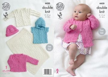 King Cole Baby DK Knitting Pattern - 4430 Blanket, Jackets, Gilet & Hat