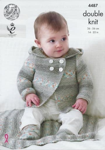 King Cole Baby DK Knitting Pattern - 4487 Hooded Jacket, Blanket & Bootees