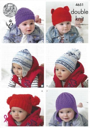 King Cole Baby DK Knitting Pattern - 4651 Children's Hats