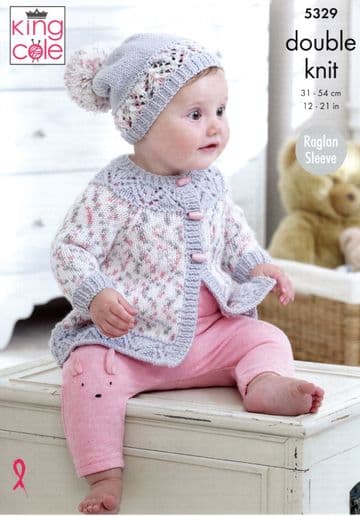 King Cole Baby DK Knitting Pattern - 5329 Dress, Coat, Cardigan & Hat