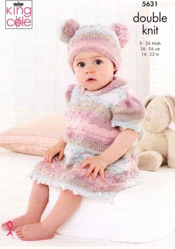 King Cole Baby DK Knitting Pattern - 5631 Dress, Hats & All in One Romper