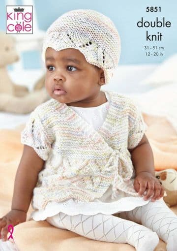King Cole Baby DK Knitting Pattern - 5851 Cardigans & Hat (4 Designs)