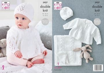 King Cole Baby DK Knitting Pattern - 5927 Matinee Coat, Hat & Blanket