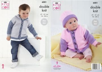 King Cole Baby DK Knitting Pattern - 6001 Cardigans & Hat