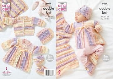 King Cole Baby DK Knitting Pattern - 6029 Cardigan, Matinee Coat, Hat, Booties & Blanket