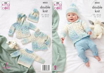 King Cole Baby DK Knitting Pattern - 6033 Jacket, Sweater, Cardigan & Hat