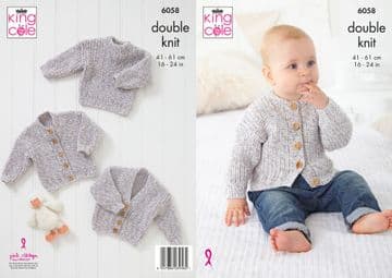 King Cole Baby DK Knitting Pattern - 6058 Cardigans & Sweater