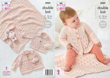 King Cole Baby DK Knitting Pattern - 6060 Jacket, Cardigan & Blanket