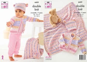 King Cole Baby DK Knitting Pattern - 6459 Jacket, Hat & Blanket