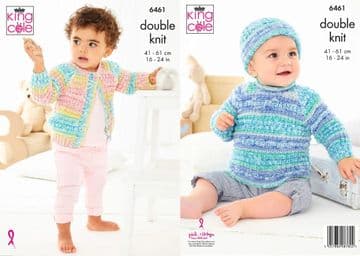 King Cole Baby DK Knitting Pattern - 6461 Sweater, Cardigan & Hat
