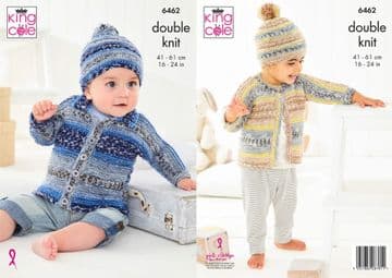 King Cole Baby DK knitting Pattern - 6462 Cardigans & Hat (3 Designs)