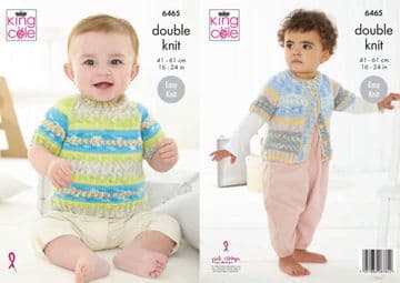King Cole Baby DK Knitting Pattern - 6465 Short Sleeved Cardigan & Sweater