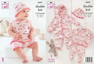 King Cole Baby DK Knitting Pattern - 6535 Baby Set ( 6 Designs)