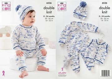 King Cole Baby DK Knitting Pattern - 6536 Baby Set (5 Designs)