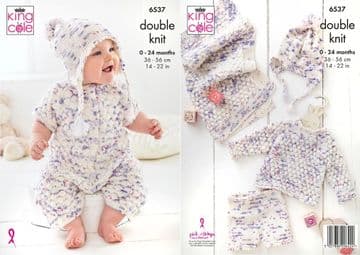 King Cole Baby DK Knitting Pattern - 6537 Baby Set (5 Designs)