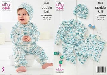King Cole Baby DK Knitting Pattern - 6538 Baby Set (5 Designs)