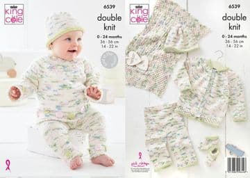 King Cole Baby DK Knitting Pattern - 6539 Baby Set (7 Designs)