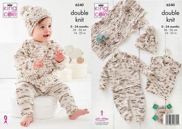 King Cole Baby DK Knitting Pattern - 6540 Baby Set ( 6 Designs)