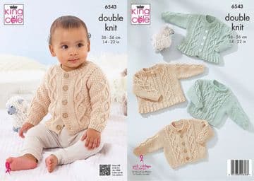 King Cole Baby DK Knitting Pattern - 6543 Baby Cardigans & Sweaters (4 Designs)