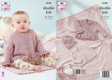 King Cole Baby DK Knitting Pattern - 6544 Baby Cardigans, Hat & Blanket (4 Designs)