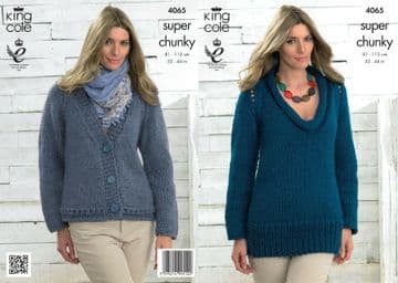 King Cole Big Value Super Chunky Knitting Pattern - 4065 Sweater & Cardigan