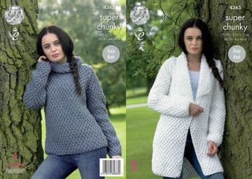 King Cole Big Value Super Chunky Knitting Pattern - 4363 Jacket & Sweater