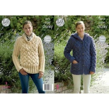 King Cole Big Value Super Chunky Knitting Pattern - 4874 Jacket & Sweater