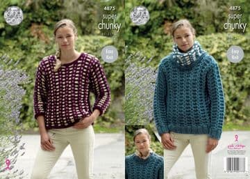 King Cole Big Value Super Chunky Knitting Pattern - 4875 Sweaters & Cowl