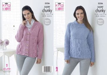 King Cole Big Value Super Chunky Knitting Pattern - 5336 Sweater & Cardigan
