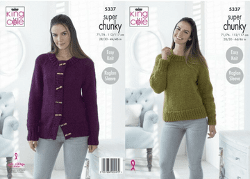 King Cole Big Value Super Chunky Knitting Pattern - 5337 Sweater & Cardigan