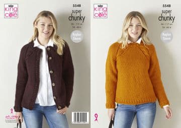 King Cole Big Value Super Chunky Knitting Pattern - 5548 Sweater & Cardigan
