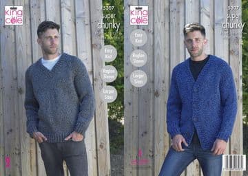 King Cole Big Value Super Chunky Stormy Knitting Pattern - 5307 Sweater & Cardigan