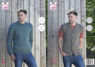 King Cole Big Value Super Chunky Stormy Knitting Pattern - 5308 Sweater & Waistcoat