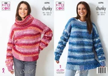 King Cole Chunky Crochet Pattern - 6296 Ladies Sweater & Cardigan (2 Designs)