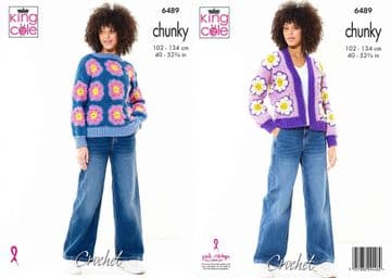 King Cole Chunky Crochet Pattern - 6489 Ladies Sweater & Cardigan (2 Designs)