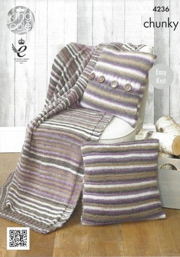 King Cole Chunky Knitting Pattern - 4236 Blanket and Cushion Covers