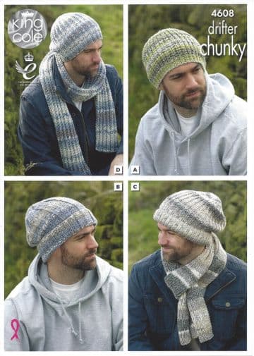 King Cole Chunky Knitting Pattern - 4608 Hats and Scarves