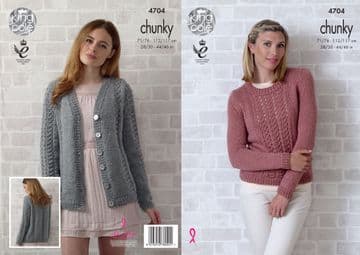 King Cole Chunky Knitting Pattern - 4704 Ladies Cardigan & Sweater