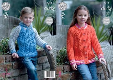 King Cole Chunky Knitting Pattern - 4718 Childrens Sweater & Cardigan