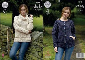 King Cole Chunky Knitting Pattern - 4743 Ladies Sweater & Cardigan