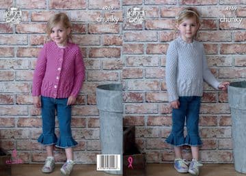 King Cole Chunky Knitting Pattern - 4969 Childrens Sweater & Cardigan