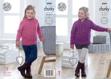 King Cole Chunky Knitting Pattern - 4989 Childrens Sweater & Cardigan