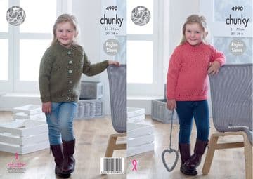 King Cole Chunky Knitting Pattern - 4990 Sweater & Cardigan
