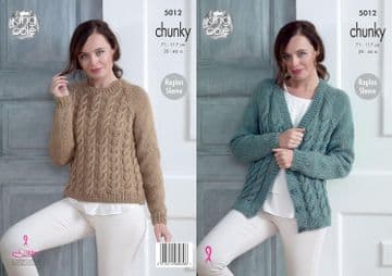 King Cole Chunky Knitting Pattern - 5012 Ladies Cabled Cardigan & Sweater