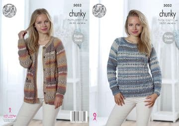 King Cole Chunky Knitting Pattern - 5052 Ladies Sweater & Cardigan