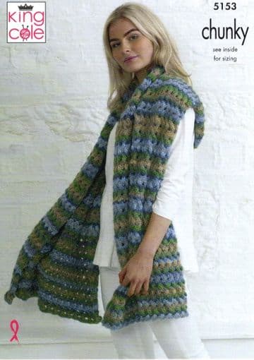 King Cole Chunky Knitting Pattern - 5153 Wrap, Hats & Snood