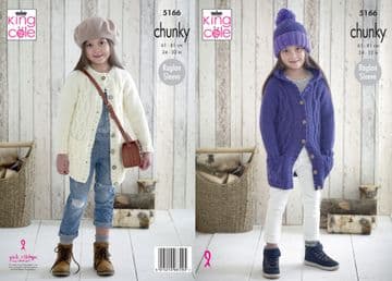 King Cole Chunky Knitting Pattern - 5166 Childrens Cardigan & Hat