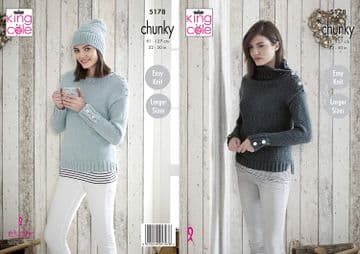King Cole Chunky Knitting Pattern - 5178 Sweaters